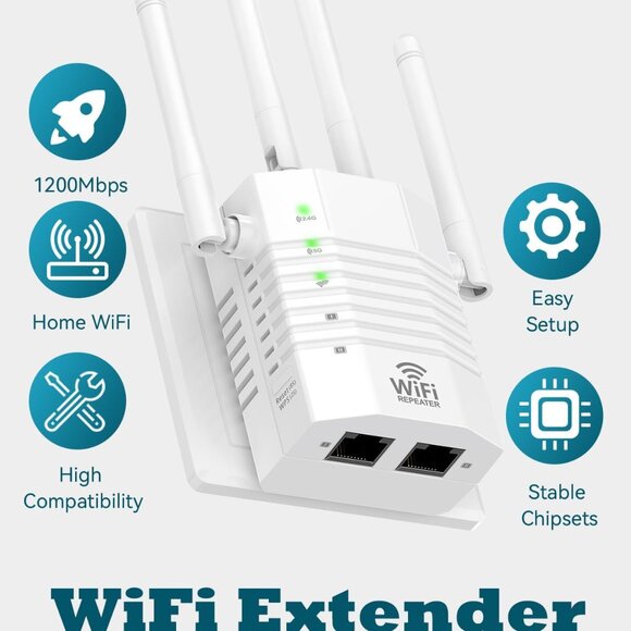 Dual Band WiFi Repeater 1200Mbps 2.4G/5G Wireless Range Extender Booster New - Picture 2 of 3